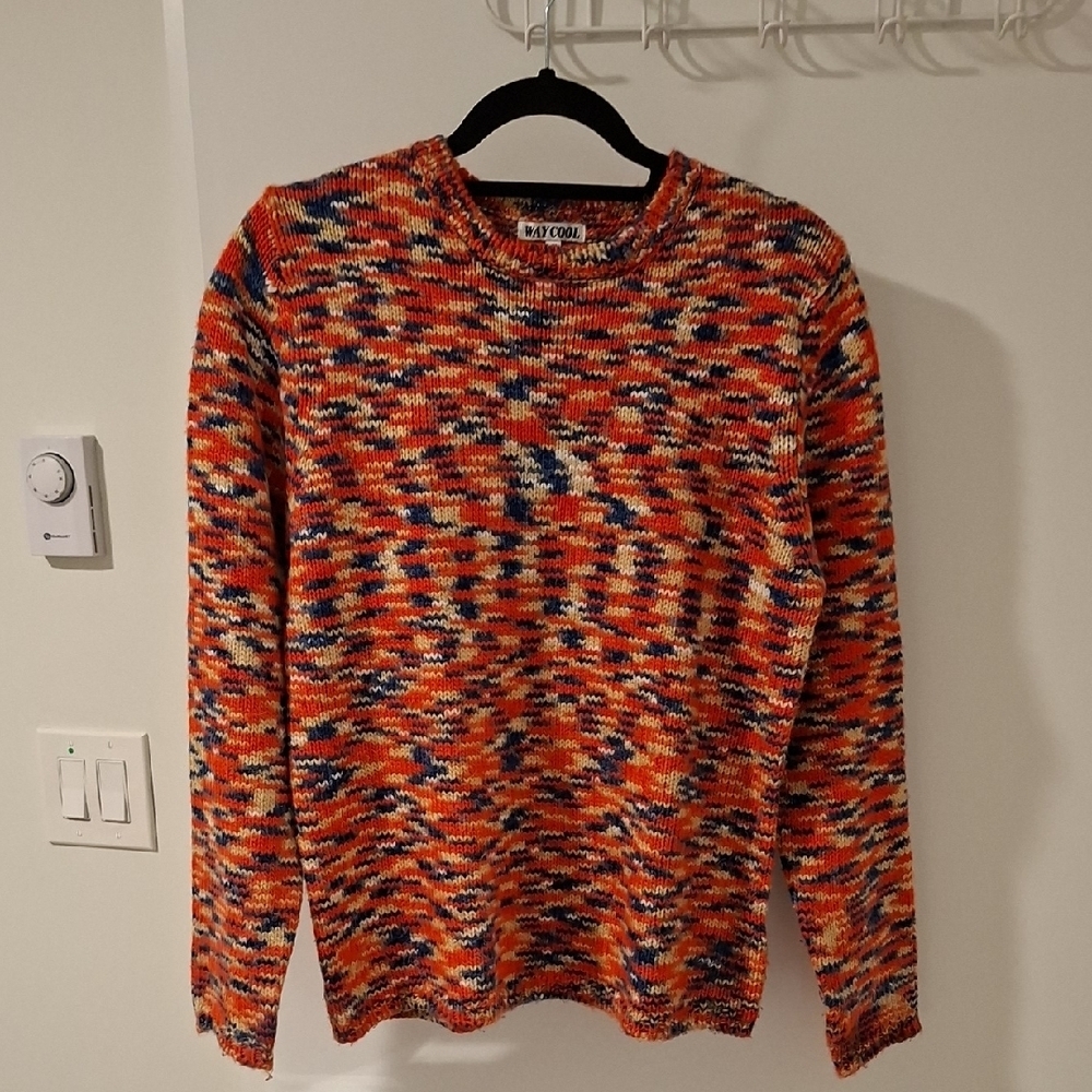 Cashmere & Silk Colorful Orange & Blue Vintage Knit Sweater (Size M/L)